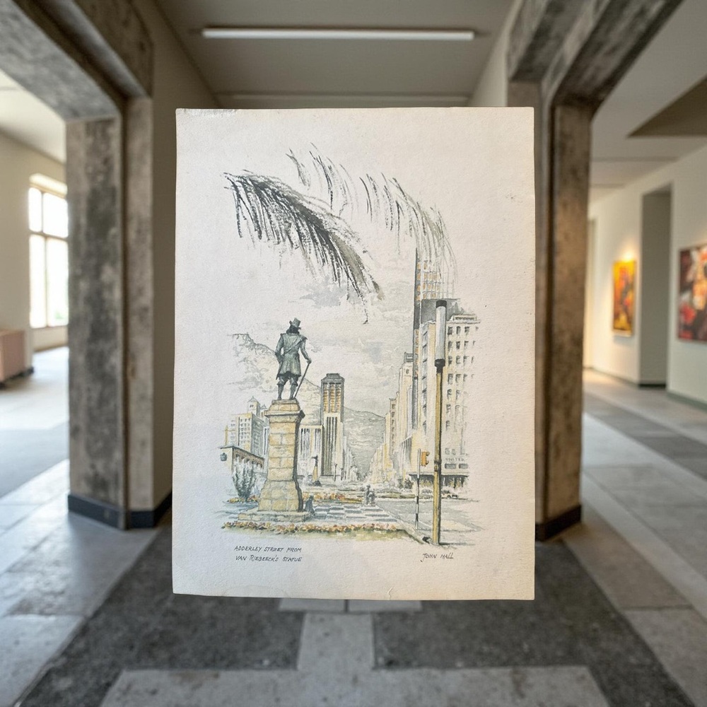 JOHN HALL - Adderley Street Van Riebeeck’s Statue Cape Town - WATERCOLOR SIGNED